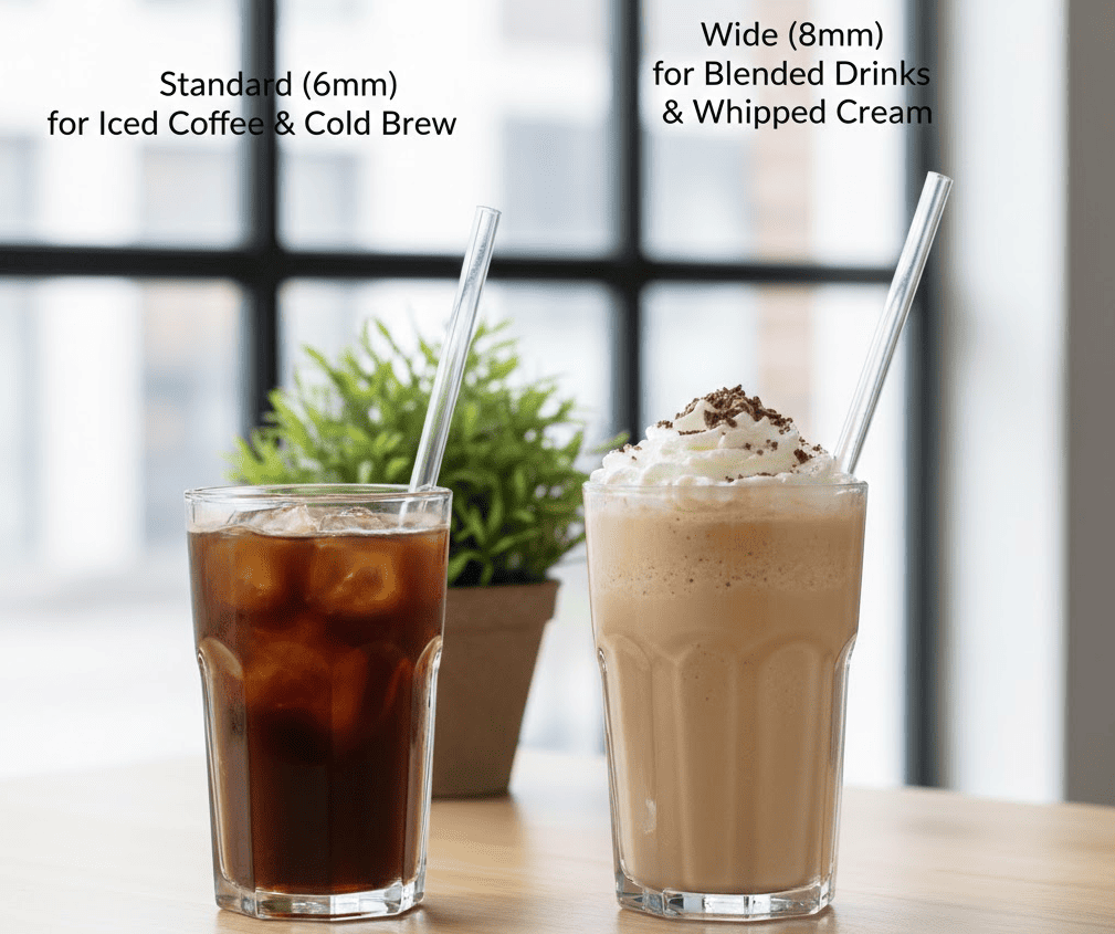 Visual guide to straw sizes for different coffee shop drinks